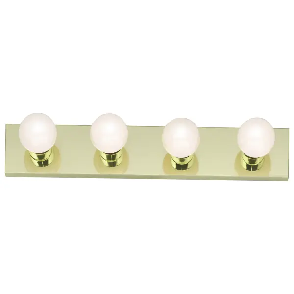 This 4-light vanity strip delivers timeless elegance with its polished brass finish. At 24 inches wide, it provides ample illumination for bathroom mirrors while adding a warm, traditional aesthetic to any space.