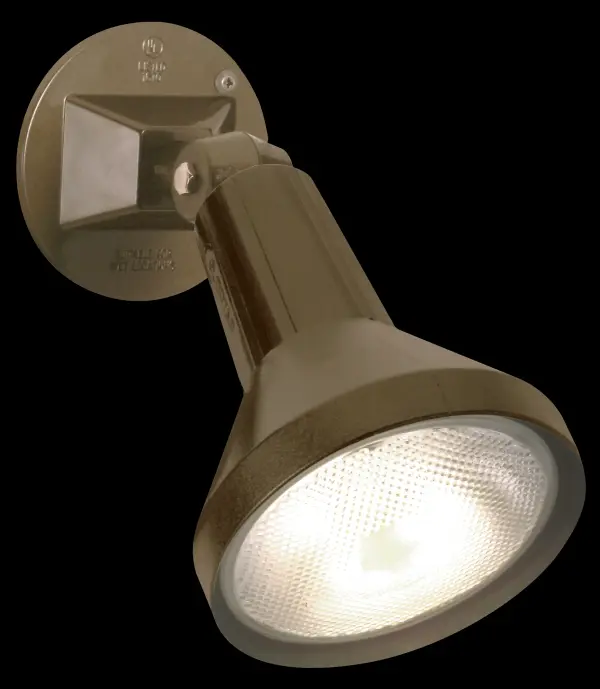 This compact 8-inch flood light offers adjustable swivel functionality for precise light direction. Bronze finish provides durability and classic appeal for exterior applications. PAR38 compatibility ensures bright, focused illumination.