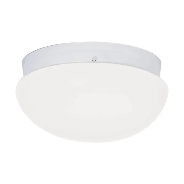 A simple, elegant 12-inch flush mount with mushroom-shaped white glass that provides reliable ambient lighting. Perfect for hallways, bedrooms, and utility spaces where a clean, unobtrusive look is desired.