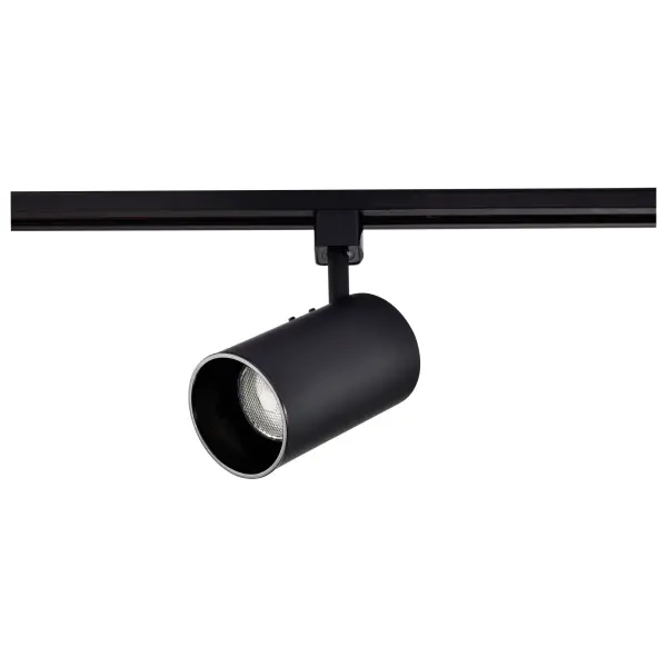 This compact R20 track head offers directional lighting in a sleek black cylinder design. Perfect for highlighting artwork, task areas, or architectural features with adjustable positioning on track systems. - alternate view