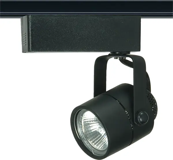 This compact MR16 track head delivers focused 50W halogen lighting on a 12V system. The round black finish provides a clean, unobtrusive look that works in modern and contemporary spaces for accent or task lighting needs.