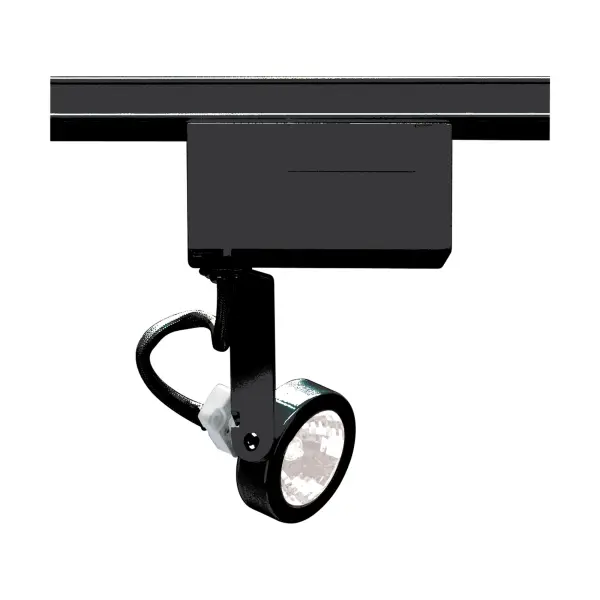 This compact MR16 track head offers flexible directional lighting with its gimbal ring design. The black finish provides a sleek, unobtrusive look that works well in modern spaces requiring accent or task lighting.