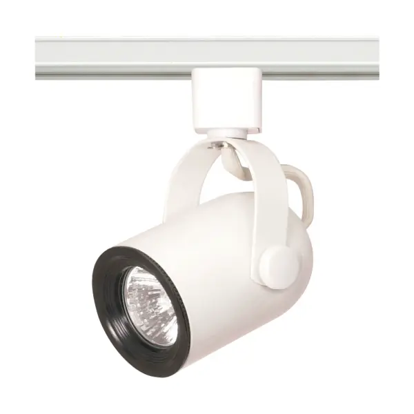 This compact white track head offers adjustable directional lighting ideal for highlighting artwork, retail displays, or task areas. The MR16 lamp compatibility provides focused beam control in a clean, minimalist design.