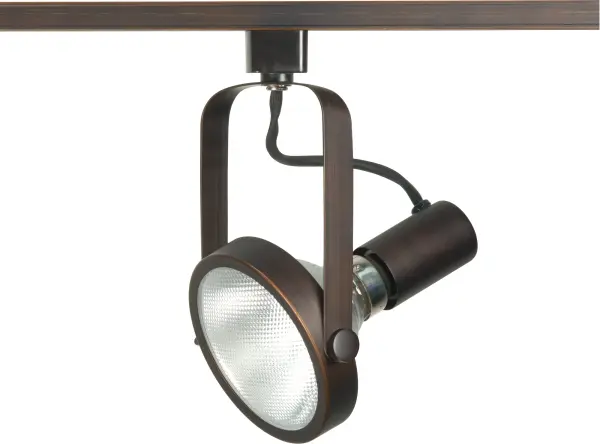 This PAR38 gimbal ring track head offers directional lighting control with a warm russet bronze finish. The adjustable design allows precise light positioning for highlighting artwork, architectural features, or task areas.