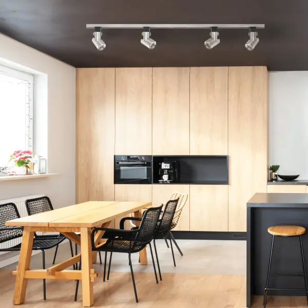 This 12-watt LED barrel track head delivers focused, warm white illumination with a narrow 24-degree beam spread, perfect for highlighting artwork, architectural features, or retail displays. The brushed nickel finish adds contemporary elegance. - alternate view