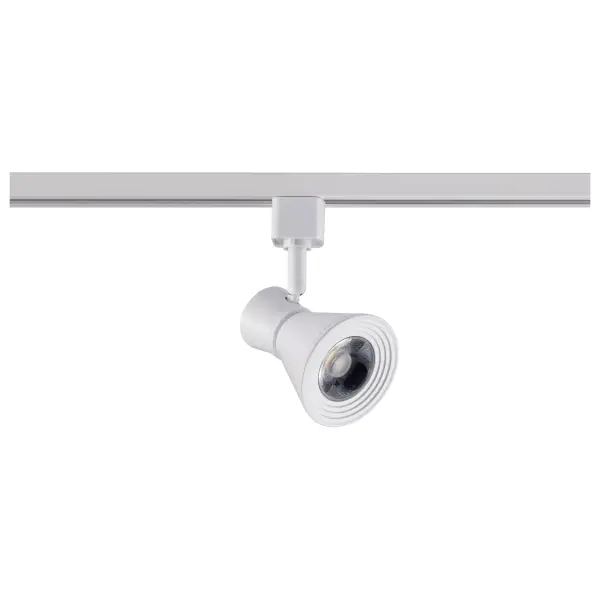 Energy-efficient 12W LED track head with cinch-waist design delivers 1020 lumens of warm 3000K light. Adjustable and swivel functionality allows precise light placement. Matte white finish complements various interior styles.
