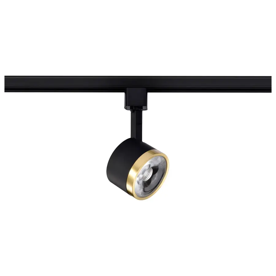 12W LED Round Track Head - Matte Black & Brushed Brass - Image 1