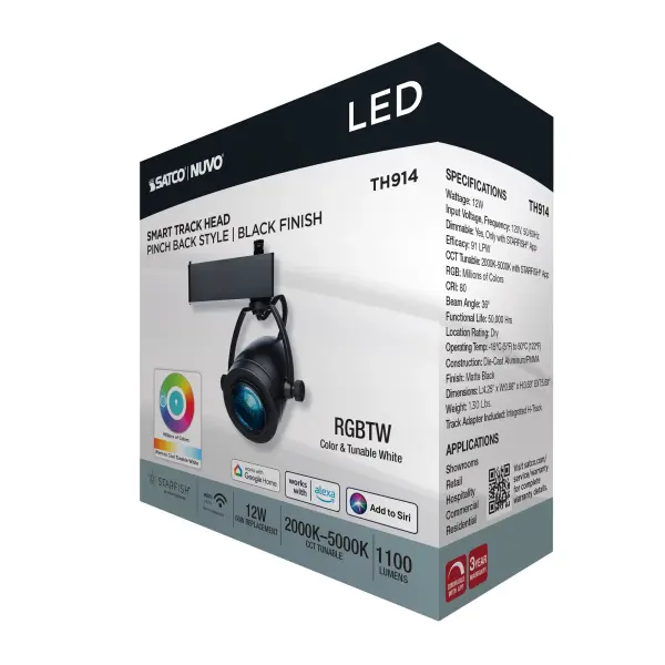 12W LED Smart Track Head with STARFISH - Pinch Back - Black - Image 13
