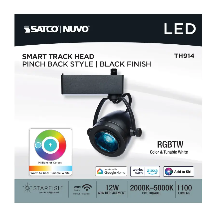 12W LED Smart Track Head with STARFISH - Pinch Back - Black - Image 9