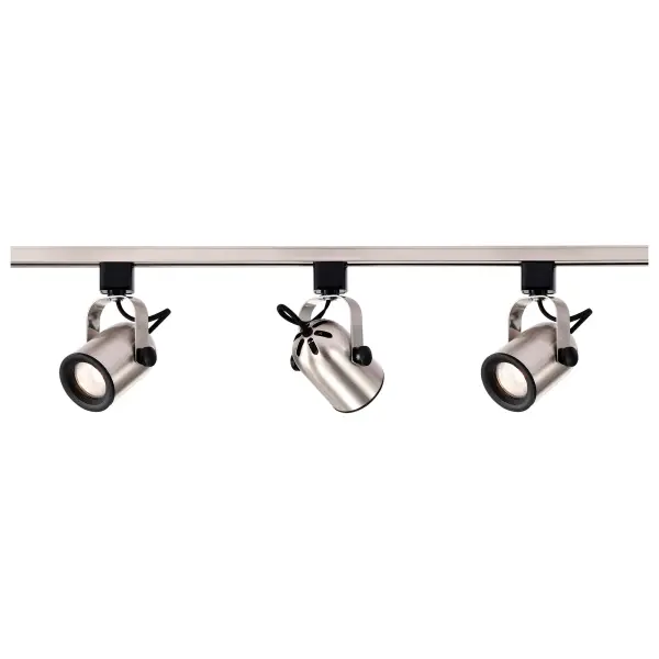 This 4-foot track lighting kit offers adjustable MR16 spotlights in a sleek brushed nickel finish. Perfect for accent lighting, task illumination, or highlighting artwork and architectural features with directional control. - alternate view