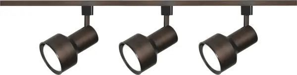 This functional track lighting kit features three adjustable step cylinder heads in russet bronze finish. The 4-foot track provides flexible positioning for task and accent lighting in various spaces.