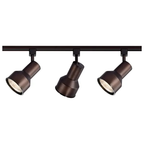 This functional track lighting kit features three adjustable step cylinder heads in russet bronze finish. The 4-foot track provides flexible positioning for task and accent lighting in various spaces. - alternate view