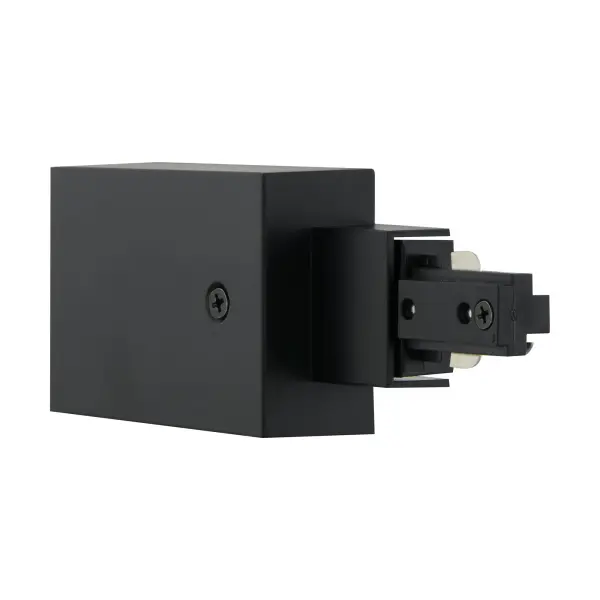 This current limiter is a critical safety component for track lighting installations, preventing electrical overload by limiting power to 60 watts. The black finish integrates seamlessly with modern track systems. - alternate view