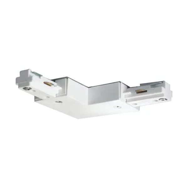 This white L-connector provides a clean 90-degree turn solution for track lighting layouts. Designed in a traditional style, it seamlessly integrates with existing track systems for flexible lighting configurations.