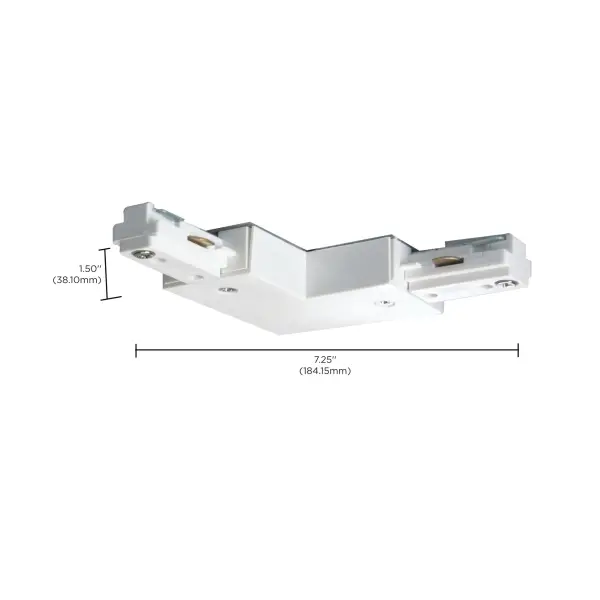 This white L-connector provides a clean 90-degree turn solution for track lighting layouts. Designed in a traditional style, it seamlessly integrates with existing track systems for flexible lighting configurations. - alternate view