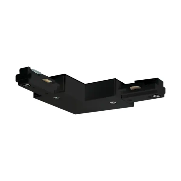 This L-connector allows you to create 90-degree turns in your track lighting system, enabling flexible layout configurations. The traditional black finish integrates seamlessly with existing track components.