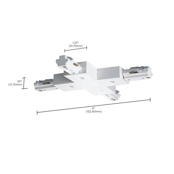 This white X connector enables four-way track lighting configurations, perfect for creating custom lighting layouts in kitchens, offices, and retail spaces. Traditional styling blends seamlessly with existing track systems. - alternate view