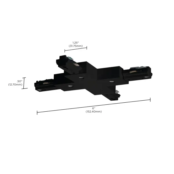 This X-shaped track connector enables four-way track lighting configurations in traditional black finish. Perfect for creating custom lighting layouts in residential and commercial spaces. - alternate view