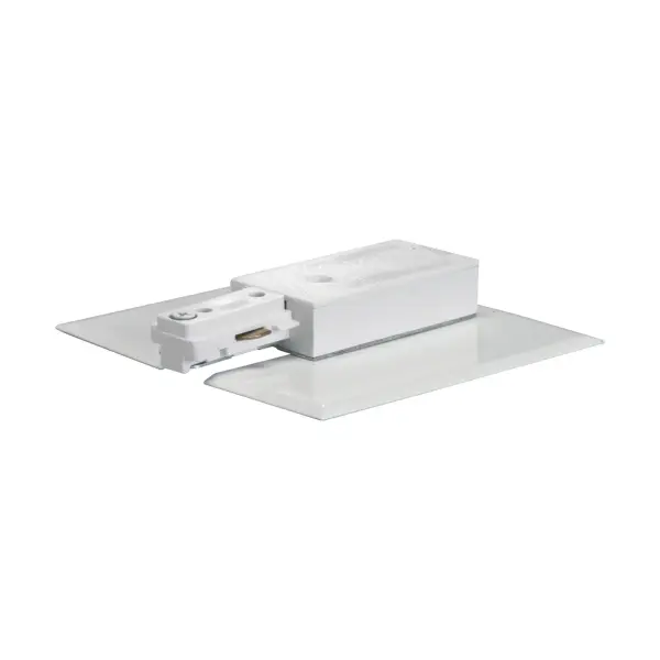 This live end with canopy provides a professional finishing touch to track lighting systems. The white finish integrates seamlessly with contemporary interiors while ensuring safe electrical termination.