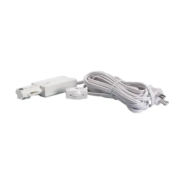 This live end cord kit provides the electrical connection point for track lighting systems. The white finish integrates seamlessly with white track rails for a clean, cohesive look in modern spaces.