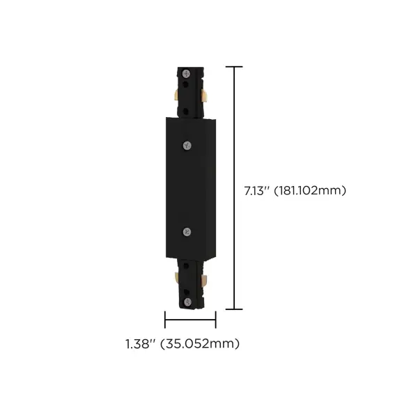 Inline power feed connector for track lighting systems in black finish. Provides electrical connection point for track installations, enabling flexible lighting configurations in residential and commercial spaces. - alternate view