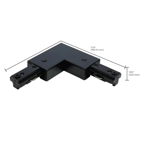 This reverse polarity L connector enables 90-degree turns in track lighting systems, providing flexibility for custom configurations in residential and commercial spaces with a sleek black finish. - alternate view