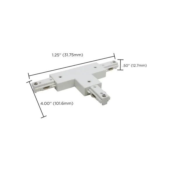 This T connector enables creative track lighting layouts with reverse polarity compatibility. The clean white finish integrates seamlessly with modern track systems for residential and commercial applications. - alternate view