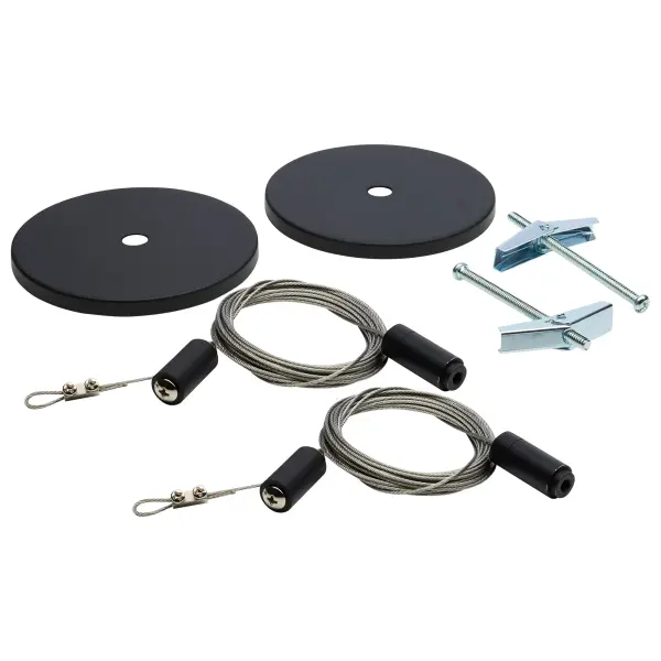 Professional-grade aircraft cable suspension accessory designed for flexible track lighting installations. Black canopy finish complements modern and industrial interiors while providing secure mounting.