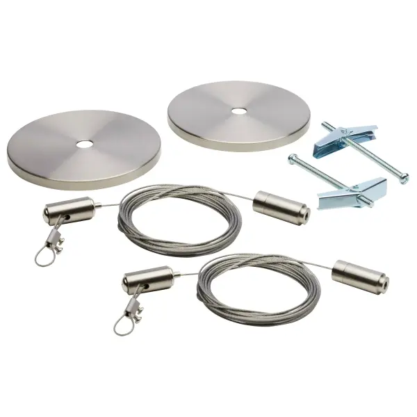 This aircraft cable suspension accessory enables creative track lighting configurations with a sleek brushed nickel finish. Designed for total customization in residential and commercial spaces.