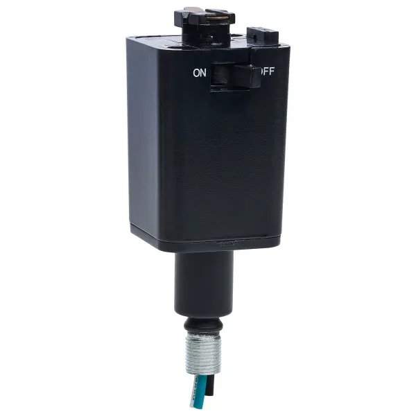 This stem hung pendant track adapter enables seamless integration of pendant fixtures into track lighting systems, offering flexibility for residential and commercial spaces with a sleek black finish.