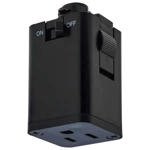 This outlet track adapter provides a convenient solution for converting standard electrical outlets into track lighting power sources, enabling flexible lighting placement without hardwiring.
