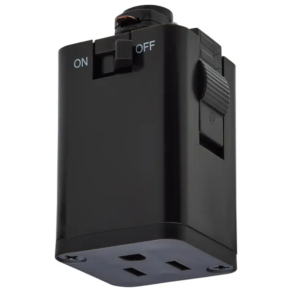 This outlet track adapter provides a practical solution for powering track lighting systems directly from standard electrical outlets, eliminating the need for hardwired installation in many applications.