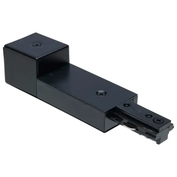 Professional-grade conduit live end designed for reverse polarity track lighting installations. Enables seamless electrical connections in customizable track systems with durable black finish.