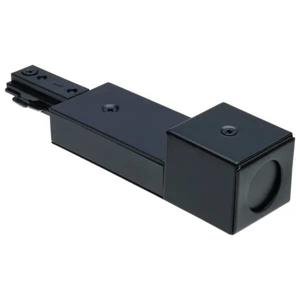 Professional-grade conduit live end designed for reverse polarity track lighting installations. Enables seamless electrical connections in customizable track systems with durable black finish. - alternate view