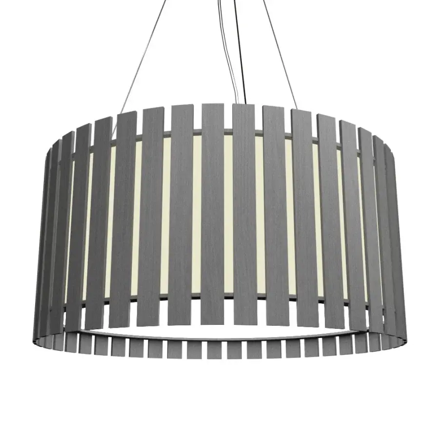 Slatted Three Light Pendant in Organic Grey
