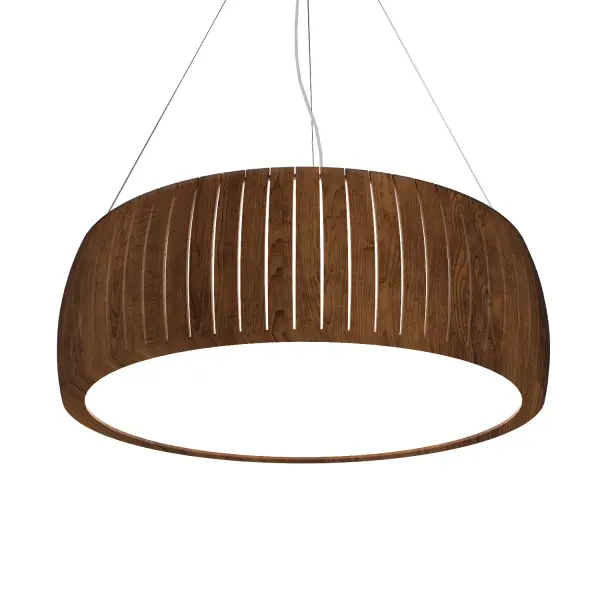 Wooden decorative luminaire with contemporary, timeless design in natural wood veneer or Italian lacquer finish. Proudly made in Brazil, combining high-end technology and the irreplaceable manual finishing. Collection: Barrel Designer: Sara Bevilaqua Hister Finish: Imbuia Width: 19.69" Height: 7.48" Length: 19.50" Weight: 7.74 lb Wire: 118" Number of Bulbs: 3 Maximum Wattage: 25.00 W Bulb Type: A19 Bulb Base: E26 Light Source: LED Delivered Lumens: 2200.00 lm CRI: 90 Voltage: 120.00 V Material: Wood veneer, MDF Country of Origin: Brazil Safety Listing: UL Safety Rating: Damp Connection: Hard Wired LED Manufacturer Warranty: 5 Years Spec Sheet Instructions