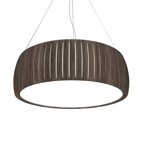 Wooden decorative luminaire with contemporary, timeless design in natural wood veneer or Italian lacquer finish. Proudly made in Brazil, combining high-end technology and the irreplaceable manual finishing. Collection: Barrel Designer: Studio Accord Finish: American Walnut Width: 27.56" Height: 6.48" Weight: 15.18 lb Wire: 118" Maximum Wattage: 56.00 W Bulb Type: LED Bulb Base: Integrated Light Source: LED Light Output: 3850.00 lm Delivered Lumens: 4400.00 lm Color Temperature: 3000 K CRI: 90 Rated Average Life: 50,000 Voltage: 120.00 V Material: Wood veneer, MDF Country of Origin: Brazil Safety Listing: UL Safety Rating: Damp Connection: Hard Wired LED Manufacturer Warranty: 5 Years Spec Sheet Instructions