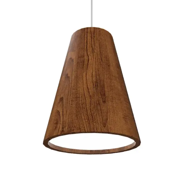 Wooden decorative luminaire with contemporary, timeless design in natural wood veneer or Italian lacquer finish. Proudly made in Brazil, combining high-end technology and the irreplaceable manual finishing. Collection: Conical Designer: Studio Accord Finish: Imbuia Width: 7.87" Height: 9.84" Length: 7.80" Weight: 2.87 lb Wire: 118" Number of Bulbs: 1 Maximum Wattage: 25.00 W Bulb Type: A19 Bulb Base: E26 Light Source: LED CRI: 90 Voltage: 120.00 V Material: Wood veneer, MDF Country of Origin: Brazil Safety Listing: UL Safety Rating: Damp Connection: Hard Wired LED Manufacturer Warranty: 5 Years Spec Sheet Instructions