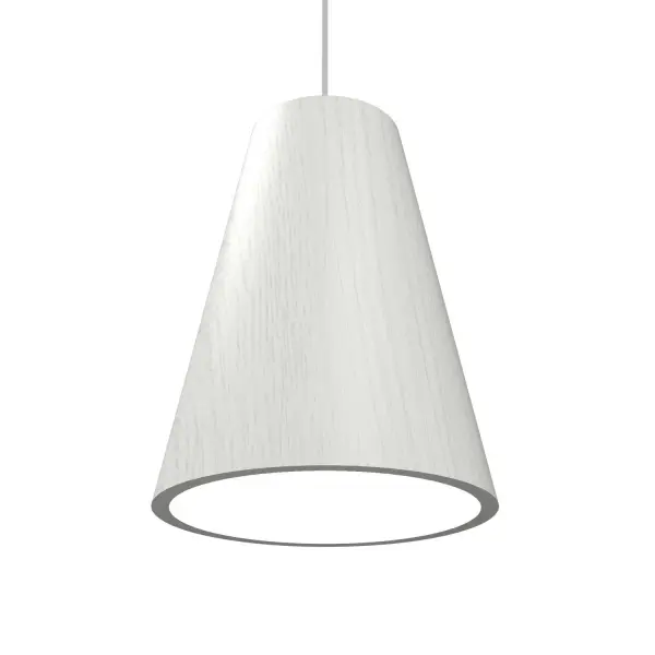 This compact pendant features a distinctive conical shade in organic white finish, offering a refined minimalist aesthetic. Its small scale makes it ideal for task lighting or clustered installations.