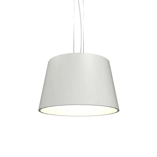 The Conical pendant brings soft, diffused lighting through its organic white fabric shade. Its compact 11-inch height makes it ideal for smaller spaces while the three-light configuration provides ample illumination.