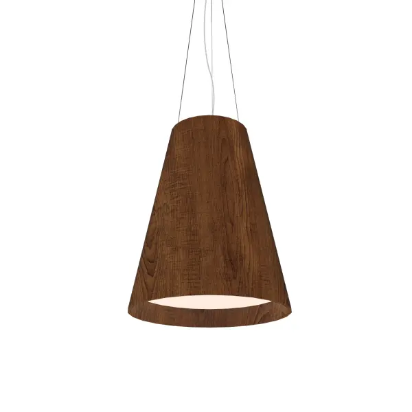 Wooden decorative luminaire with contemporary, timeless design in natural wood veneer or Italian lacquer finish. Proudly made in Brazil, combining high-end technology and the irreplaceable manual finishing. Collection: Conical Designer: Studio Accord Finish: Imbuia Width: 19.69" Height: 24.02" Length: 19.50" Weight: 3.97 lb Wire: 118" Number of Bulbs: 3 Maximum Wattage: 25.00 W Bulb Type: A19 Bulb Base: E26 Light Source: LED Delivered Lumens: 2200.00 lm CRI: 90 Voltage: 120.00 V Material: Wood veneer, MDF Country of Origin: Brazil Safety Listing: UL Safety Rating: Damp Connection: Hard Wired LED Manufacturer Warranty: 5 Years Spec Sheet Instructions