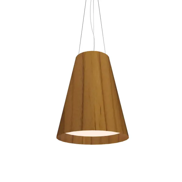 Wooden decorative luminaire with contemporary, timeless design in natural wood veneer or Italian lacquer finish. Proudly made in Brazil, combining high-end technology and the irreplaceable manual finishing. Collection: Conical Designer: Studio Accord Finish: Teak Width: 19.69" Height: 24.02" Length: 19.50" Weight: 3.97 lb Wire: 118" Number of Bulbs: 3 Maximum Wattage: 25.00 W Bulb Type: A19 Bulb Base: E26 Light Source: LED Delivered Lumens: 2200.00 lm CRI: 90 Voltage: 120.00 V Material: Wood veneer, MDF Country of Origin: Brazil Safety Listing: UL Safety Rating: Damp Connection: Hard Wired LED Manufacturer Warranty: 5 Years Spec Sheet Instructions