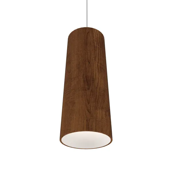 Wooden decorative luminaire with contemporary, timeless design in natural wood veneer or Italian lacquer finish. Proudly made in Brazil, combining high-end technology and the irreplaceable manual finishing. Collection: Conical Designer: Studio Accord Finish: Imbuia Width: 4.72" Height: 11.81" Length: 15.75" Weight: 1.43 lb Wire: 118" Number of Bulbs: 1 Maximum Wattage: 25.00 W Bulb Type: A19 Bulb Base: E26 Light Source: LED CRI: 90 Voltage: 120.00 V Material: Wood veneer, MDF Country of Origin: Brazil Safety Listing: UL Safety Rating: Damp Connection: Hard Wired LED Manufacturer Warranty: 5 Years Spec Sheet Instructions
