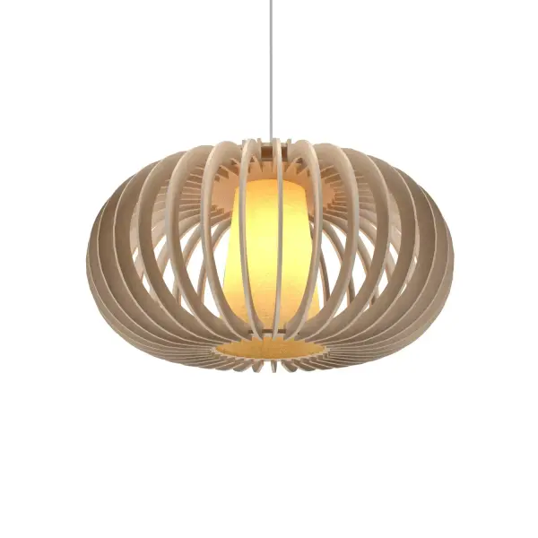 The Stecche di Legno pendant brings natural warmth through its distinctive wood slat design in Organic Cappuccino finish. Compact at 17.72 inches, it creates ambient lighting perfect for intimate spaces.