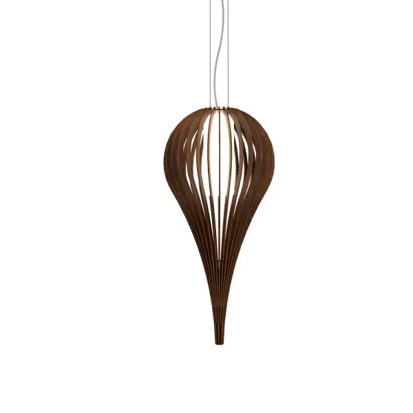 Wooden decorative luminaire with contemporary, timeless design in natural wood veneer or Italian lacquer finish. Proudly made in Brazil, combining high-end technology and the irreplaceable manual finishing. Collection: Cappadocia Designer: Studio Accord Finish: Imbuia Width: 10.63" Height: 17.72" Length: 10.53" Weight: 2.16 lb Wire: 118" Number of Bulbs: 1 Maximum Wattage: 25.00 W Bulb Type: A19 Bulb Base: E26 Light Source: LED CRI: 90 Voltage: 120.00 V Material: Wood veneer, MDF Country of Origin: Brazil Safety Listing: UL Safety Rating: Damp Connection: Hard Wired LED Manufacturer Warranty: 5 Years Spec Sheet Instructions