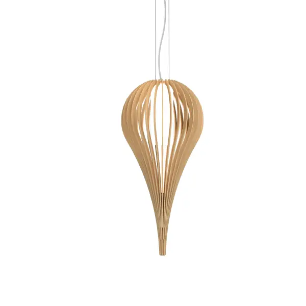 Wooden decorative luminaire with contemporary, timeless design in natural wood veneer or Italian lacquer finish. Proudly made in Brazil, combining high-end technology and the irreplaceable manual finishing. Collection: Cappadocia Designer: Studio Accord Finish: Maple Width: 12.60" Height: 23.62" Length: 12.48" Weight: 2.98 lb Wire: 118" Number of Bulbs: 1 Maximum Wattage: 25.00 W Bulb Type: A19 Bulb Base: E26 Light Source: LED CRI: 90 Voltage: 120.00 V Material: Wood veneer, MDF Country of Origin: Brazil Safety Listing: UL Safety Rating: Damp Connection: Hard Wired LED Manufacturer Warranty: 5 Years Spec Sheet Instructions