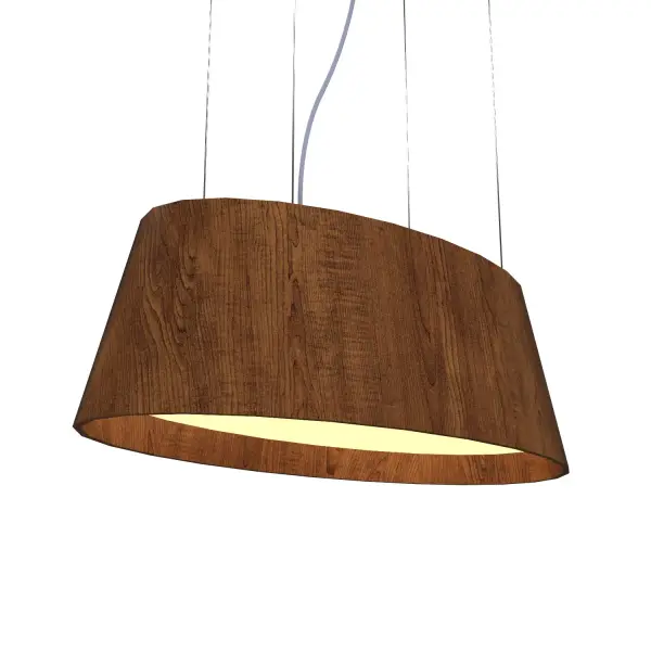 Wooden decorative luminaire with contemporary, timeless design in natural wood veneer or Italian lacquer finish. Proudly made in Brazil, combining high-end technology and the irreplaceable manual finishing. Collection: Oval Designer: Studio Accord Finish: Imbuia Width: 15.75" Height: 9.84" Length: 31.50" Weight: 9.81 lb Wire: 118" Maximum Wattage: 48.00 W Bulb Type: LED Bulb Base: Integrated Light Source: LED Light Output: 3300.00 lm Delivered Lumens: 4950.00 lm Color Temperature: 3000 K CRI: 90 Rated Average Life: 50,000 Voltage: 120.00 V Material: Wood veneer, MDF Country of Origin: Brazil Safety Listing: UL Safety Rating: Damp Connection: Hard Wired LED Manufacturer Warranty: 5 Years Spec Sheet Instructions