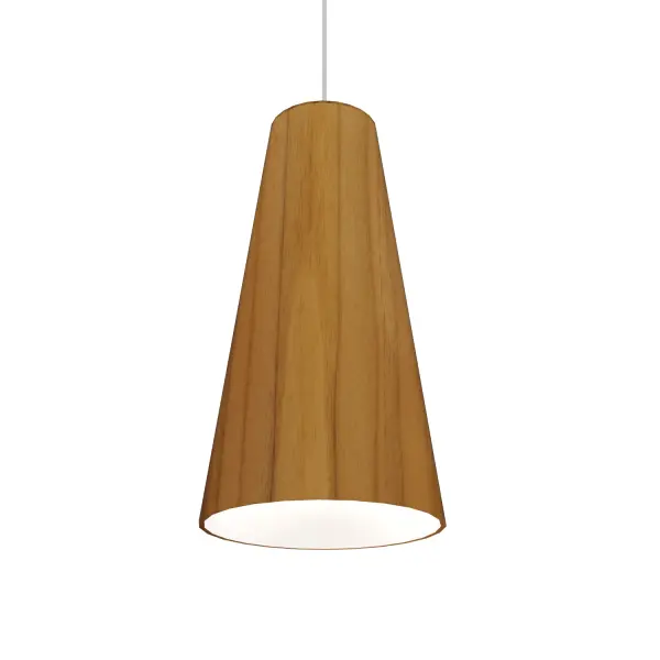 Wooden decorative luminaire with contemporary, timeless design in natural wood veneer or Italian lacquer finish. Proudly made in Brazil, combining high-end technology and the irreplaceable manual finishing. Collection: Conical Designer: Studio Accord Finish: Teak Width: 6.30" Height: 11.81" Length: 6.24" Weight: 2.18 lb Wire: 118" Number of Bulbs: 1 Maximum Wattage: 25.00 W Bulb Type: A19 Bulb Base: E26 Light Source: LED CRI: 90 Voltage: 120.00 V Material: Wood veneer, MDF Country of Origin: Brazil Safety Listing: UL Safety Rating: Damp Connection: Hard Wired LED Manufacturer Warranty: 5 Years Spec Sheet Instructions
