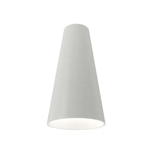The Conical pendant features a sculptural ceramic shade in organic white, offering focused downlight perfect for task areas. Its compact 11.82-inch height makes it ideal for smaller spaces or clustered installations.