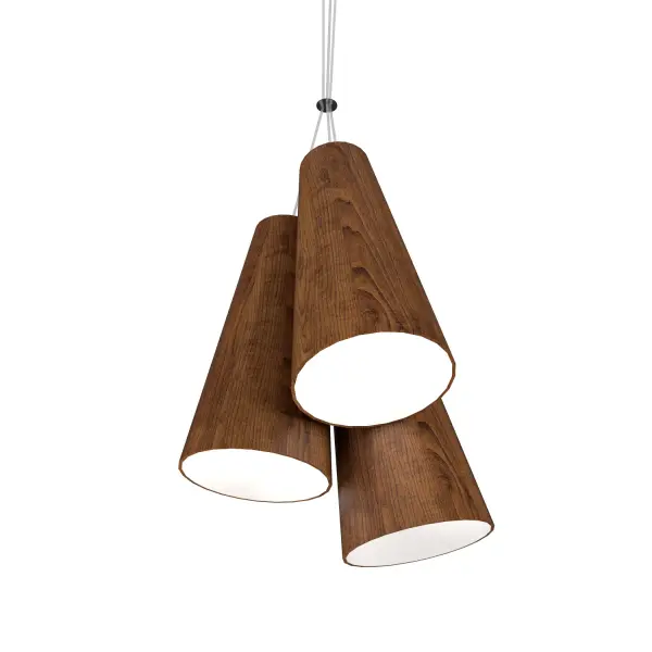 Wooden decorative luminaire with contemporary, timeless design in natural wood veneer or Italian lacquer finish. Proudly made in Brazil, combining high-end technology and the irreplaceable manual finishing. Collection: Conical Designer: Studio Accord Finish: Imbuia Width: 13.58" Height: 11.81" Length: 13.58" Weight: 5.95 lb Wire: 118" Number of Bulbs: 3 Maximum Wattage: 25.00 W Bulb Type: A19 Bulb Base: E26 Light Source: LED CRI: 90 Voltage: 120.00 V Material: Wood veneer, MDF Country of Origin: Brazil Safety Listing: UL Safety Rating: Damp Connection: Hard Wired LED Manufacturer Warranty: 5 Years Spec Sheet Instructions